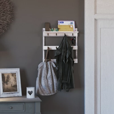 Merrick Lane Steeley Wooden Wall Mount Mug Rack Organizer With Upper Storage Shelf And Metal Hanging Hooks With No Assembly Required 6 Merrick Lane Steeley Wooden Wall Mount Mug Rack Organizer With Upper Storage Shelf And Metal Hanging Hooks With No Assembly Required - Image 4