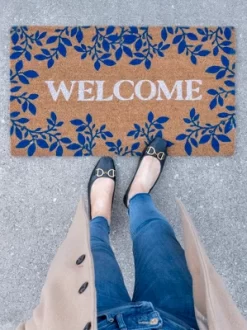 Shiraleah "Welcome" Blue Floral Doormat