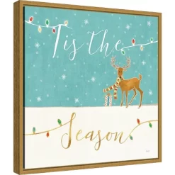 16" X 16" Tis The Season Christmas Reindeer By Veronique Charron Framed Canvas Wall Art - Amanti Art