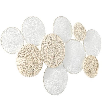 Metal Plate Rope Design Wall Decor With Textured Pattern White - The Novogratz 4 Metal Plate Rope Design Wall Decor With Textured Pattern White - The Novogratz - Image 2