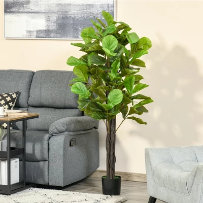 HOMCOM 5FT Artificial Fiddle Leaf Fig Tree, Faux Decorative Plant In Nursery Pot For Indoor Or Outdoor Décor 4 HOMCOM 5FT Artificial Fiddle Leaf Fig Tree, Faux Decorative Plant In Nursery Pot For Indoor Or Outdoor Décor - Image 2