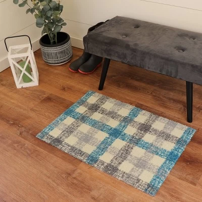 2'x3' ColorStar Sketch Plaid Door Mat Khaki - Bungalow Flooring 4 2'x3' ColorStar Sketch Plaid Door Mat Khaki - Bungalow Flooring - Image 2