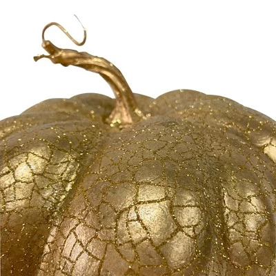 Northlight 7" Gold Crackled Fall Harvest Pumpkin Decoration 4 Northlight 7" Gold Crackled Fall Harvest Pumpkin Decoration - Image 2