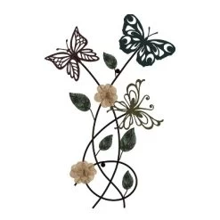 Hastings Home Garden Butterfly Metal Wall Art Decorative 3D Flowers For Modern Farmhouse - Hand-Painted Distressed Finish