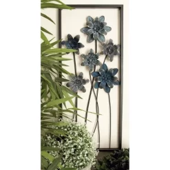 Metal Floral Wall Decor With Black Frame Set Of 2 Gray - Olivia & May