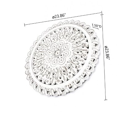 LuxenHome White Wood Flower 23.86" Round Wall Decor Home Decor Interior Design 6 LuxenHome White Wood Flower 23.86" Round Wall Decor Home Decor Interior Design - Image 4