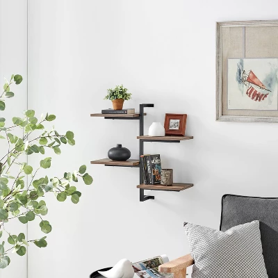 4-Tier Sienna Vertical Wall Shelf Unit Black/Rustic - Danya B. 4 4-Tier Sienna Vertical Wall Shelf Unit Black/Rustic - Danya B. - Image 2