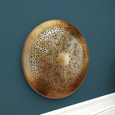 Metal Plate Wall Decor With Moroccan Pattern Gold - Olivia & May 5 Metal Plate Wall Decor With Moroccan Pattern Gold - Olivia & May - Image 3