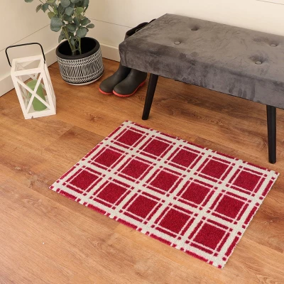 2'x3' ColorStar Prairie Grid Door Mat Burgundy - Bungalow Flooring 4 2'x3' ColorStar Prairie Grid Door Mat Burgundy - Bungalow Flooring - Image 2