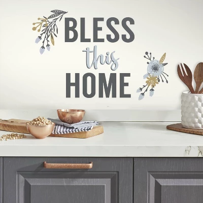 Bless This Home Floral Quote Peel And Stick Wall Decal - RoomMates 3 Bless This Home Floral Quote Peel And Stick Wall Decal - RoomMates