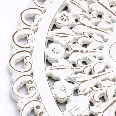 LuxenHome White Wood Flower 23.86" Round Wall Decor Home Decor Interior Design 11 LuxenHome White Wood Flower 23.86" Round Wall Decor Home Decor Interior Design - Image 9