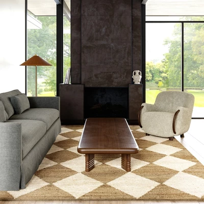 Arvin Olano X RugsUSA - Louie Diamond Checkerboard Jute Area Rug 3 Arvin Olano X RugsUSA - Louie Diamond Checkerboard Jute Area Rug
