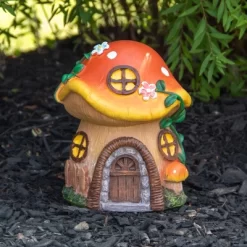 Northlight 6.25" Orange Mushroom House Outdoor Garden Statue