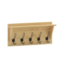 Merrick Lane Pine Wood 24 Inch Wall Mount Storage Rack With 5 Hanging Hooks And Upper Display Shelf -Household Improvement Store GUEST 475d0a06 1f5c 49a2 bdc2 977bd3911d26