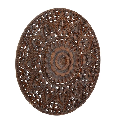 Wooden Floral Handmade Intricately Carved Wall Decor With Mandala Design - Olivia & May 8 Wooden Floral Handmade Intricately Carved Wall Decor With Mandala Design - Olivia & May - Image 6