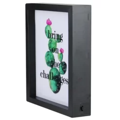 Northlight LED Lighted 'Bring On The Challenges' Cactus Framed Light Box 9" X 7"