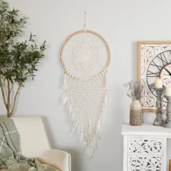 Cotton Macrame Handmade Intricately Woven Dreamcatcher Wall Decor With Beaded Fringe Tassels White - Olivia & May -Household Improvement Store GUEST 4e66251e 8375 42c2 8ef4 3d3c016236eb