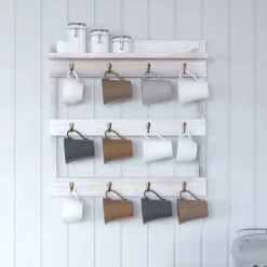 Merrick Lane Steeley Wooden Wall Mount Mug Rack Organizer With Upper Storage Shelf And Metal Hanging Hooks With No Assembly Required 16 Merrick Lane Steeley Wooden Wall Mount Mug Rack Organizer With Upper Storage Shelf And Metal Hanging Hooks With No Assembly Required -Household Improvement Store GUEST 5347eef2 45da 4a9a a654 db3b6f4db528