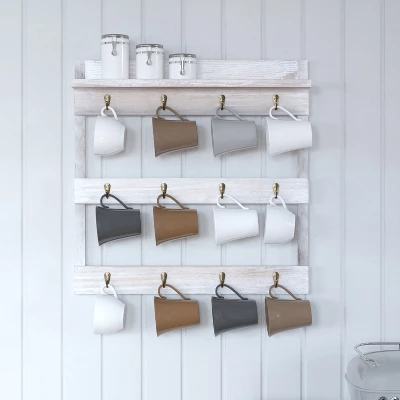Merrick Lane Steeley Wooden Wall Mount Mug Rack Organizer With Upper Storage Shelf And Metal Hanging Hooks With No Assembly Required 5 Merrick Lane Steeley Wooden Wall Mount Mug Rack Organizer With Upper Storage Shelf And Metal Hanging Hooks With No Assembly Required - Image 3