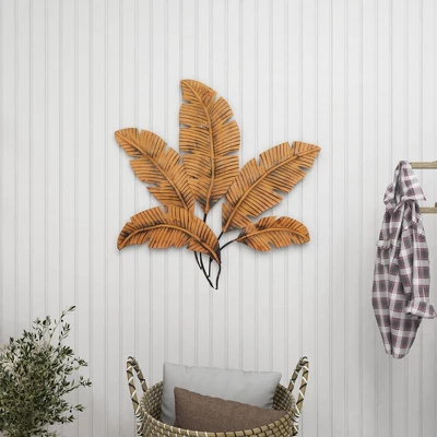 Metal Leaf Clutter Palm Wall Decor With Distressed Textured Brown - Olivia & May 10 Metal Leaf Clutter Palm Wall Decor With Distressed Textured Brown - Olivia & May - Image 8