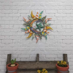 Metal Sun And Moon Indoor Outdoor Iron Wall Decor With Abstract Patterns - Olivia & May