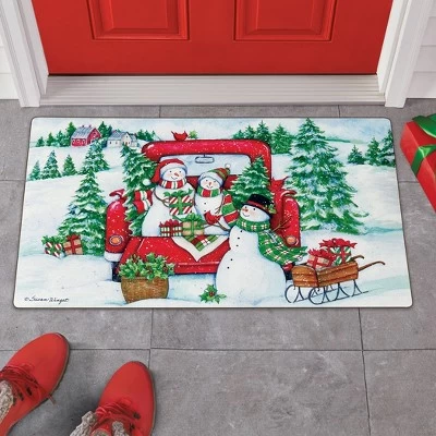 Collections Etc Snowman Family In Red Truck Christmas Door Mat 1'6"x2'6" 3 Collections Etc Snowman Family In Red Truck Christmas Door Mat 1'6"x2'6"