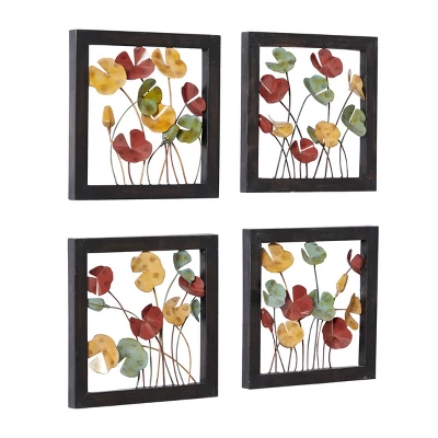 Metal Floral Wall Decor With Black Frame Set Of 4 - Olivia & May 7 Metal Floral Wall Decor With Black Frame Set Of 4 - Olivia & May - Image 5