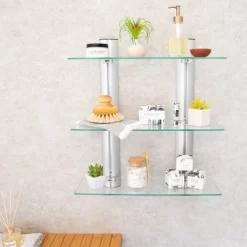 3 Tier Wall Mount Adjustable Glass Shelving Unit With Aluminum Bars - Danya B. -Household Improvement Store GUEST 6c08e78f 74dd 462d 8193 87481b1681d9