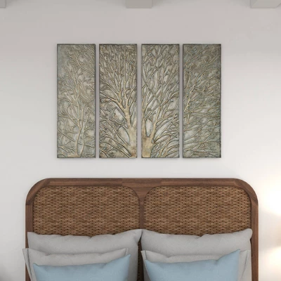 Metal Tree Wall Decor With Embossed Design Set Of 4 Brown - Olivia & May 16 Metal Tree Wall Decor With Embossed Design Set Of 4 Brown - Olivia & May - Image 14