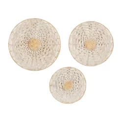 Set Of 3 Seagrass Plate Handmade Woven Basket Wall Decors Cream - Olivia & May