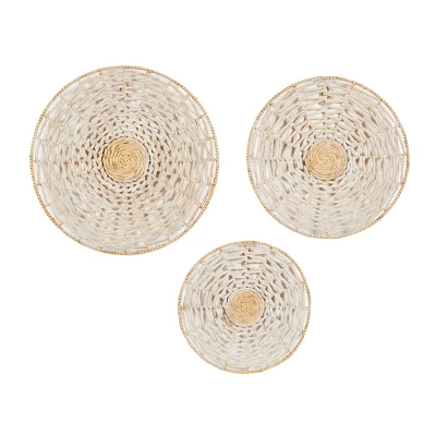 Set Of 3 Seagrass Plate Handmade Woven Basket Wall Decors Cream - Olivia & May 3 Set Of 3 Seagrass Plate Handmade Woven Basket Wall Decors Cream - Olivia & May
