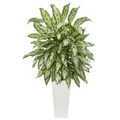Nearly Natural 43-in Silver Queen Artificial Plant In White Tower Planter