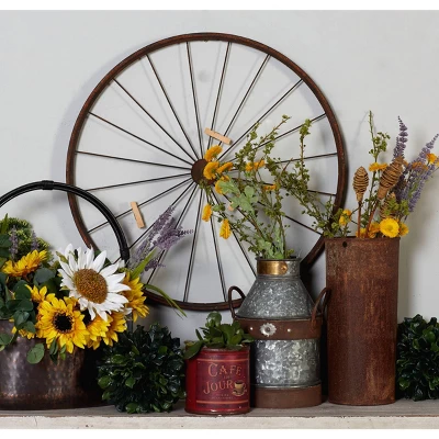 Metal Bike Wheel Wall Decor With Clothespin Photo Brown - Olivia & May 3 Metal Bike Wheel Wall Decor With Clothespin Photo Brown - Olivia & May