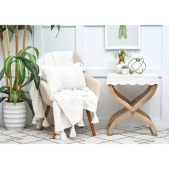 Carol & Frank Barton White Woven Throw Pillow