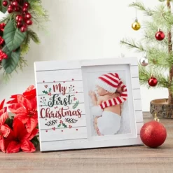Juvale My First Christmas Picture Frame For 4x6 And 5x7 Inch Photos, 9.8 X 7.8 In
