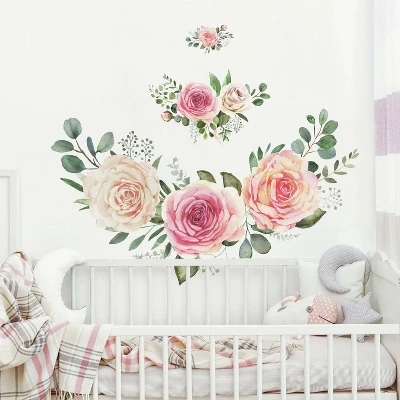 Roses Peel And Stick Giant Wall Decal Pink - RoomMates 5 Roses Peel And Stick Giant Wall Decal Pink - RoomMates - Image 3