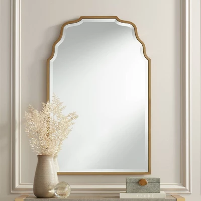 Noble Park Rectangular Vanity Decorative Wall Mirror Modern Beveled Waved Arched Lush Antique Gold Frame 26" Wide For Bathroom 3 Noble Park Rectangular Vanity Decorative Wall Mirror Modern Beveled Waved Arched Lush Antique Gold Frame 26" Wide For Bathroom