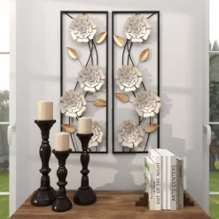 Set Of 2 Metal Floral Wall Decors With Black Frame White - Olivia & May -Household Improvement Store GUEST 8aa6e22d 05e4 4944 9200 d7da662ed8df