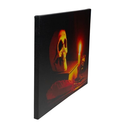 Northlight 15.75" Halloween Prelit LED Antique Candle And Skull Canvas Wall Art - Black/Orange 5 Northlight 15.75" Halloween Prelit LED Antique Candle And Skull Canvas Wall Art - Black/Orange - Image 3