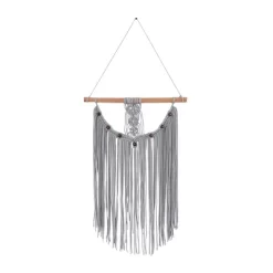 44" X 20" Cotton Macrame Intricately Weaved Wall Decor With Beaded Fringe Tassels Gray - Olivia & May