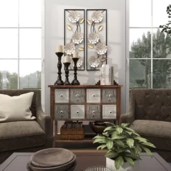 Set Of 2 Metal Floral Wall Decors With Black Frame White - Olivia & May -Household Improvement Store GUEST 940d812d ce47 4041 931a 1a1c5fe57ec3