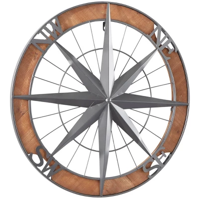 Metal Nautical Compass Wall Decor With Wood Frame Gray - Olivia & May 3 Metal Nautical Compass Wall Decor With Wood Frame Gray - Olivia & May