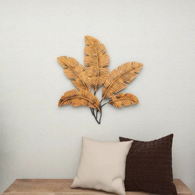 Metal Leaf Clutter Palm Wall Decor With Distressed Textured Brown - Olivia & May 8 Metal Leaf Clutter Palm Wall Decor With Distressed Textured Brown - Olivia & May - Image 6