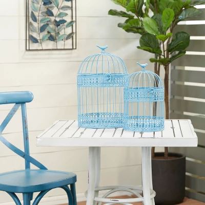 Set Of 2 Metal 15.6" Country Cottage Birdcage - Olivia & May 3 Set Of 2 Metal 15.6" Country Cottage Birdcage - Olivia & May
