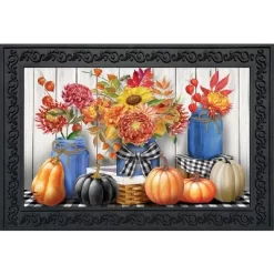Briarwood Lane Autumn Mason Jars Floral Doormat Fall Pumpkins Rus