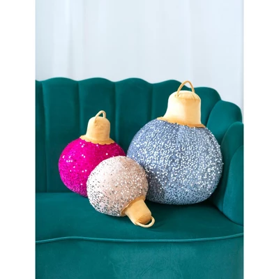 Shiraleah Pink Sparkle Christmas Ornament Bauble Pillow, Medium 5 Shiraleah Pink Sparkle Christmas Ornament Bauble Pillow, Medium - Image 3