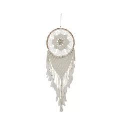 Cotton Macrame Handmade Intricately Woven Dreamcatcher Wall Decor With Beaded Fringe Tassels White - Olivia & May