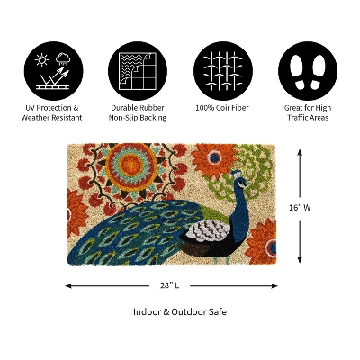 Evergreen Proud Peacocks Welcome Indoor Outdoor Coir Doormat 1'4"x2'4" Multicolored 3 Evergreen Proud Peacocks Welcome Indoor Outdoor Coir Doormat 1'4"x2'4" Multicolored