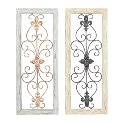 Set Of 2 Wood Scroll Arabesque Wall Decors Natural/Black - Olivia & May