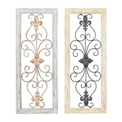 Set Of 2 Wood Scroll Arabesque Wall Decors Natural/Black - Olivia & May 3 Set Of 2 Wood Scroll Arabesque Wall Decors Natural/Black - Olivia & May